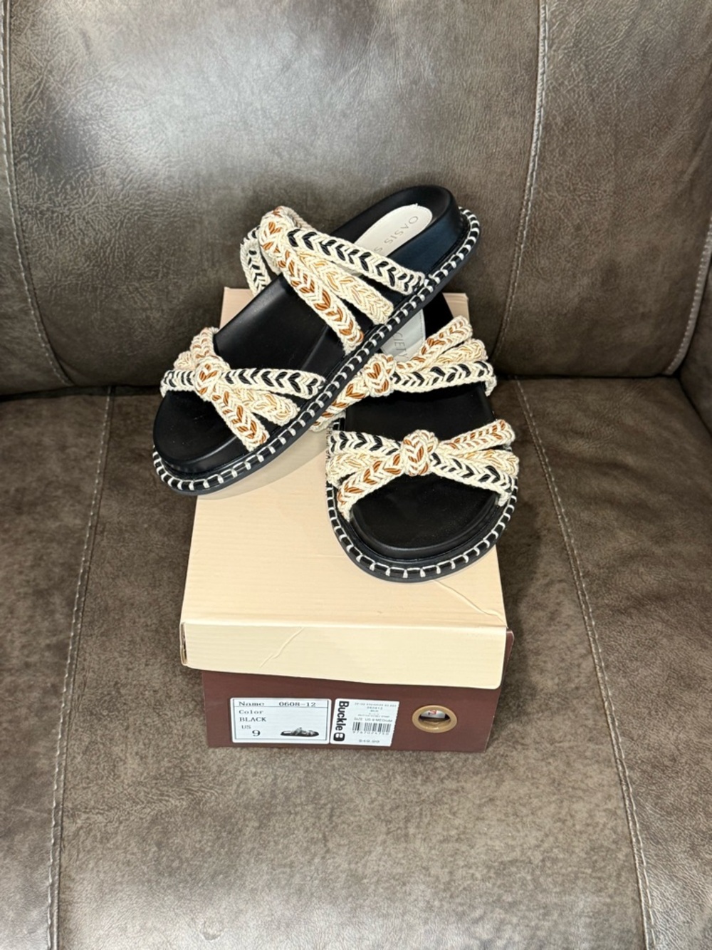 Oasis Society Braided Slide Sandals in Black and Natural